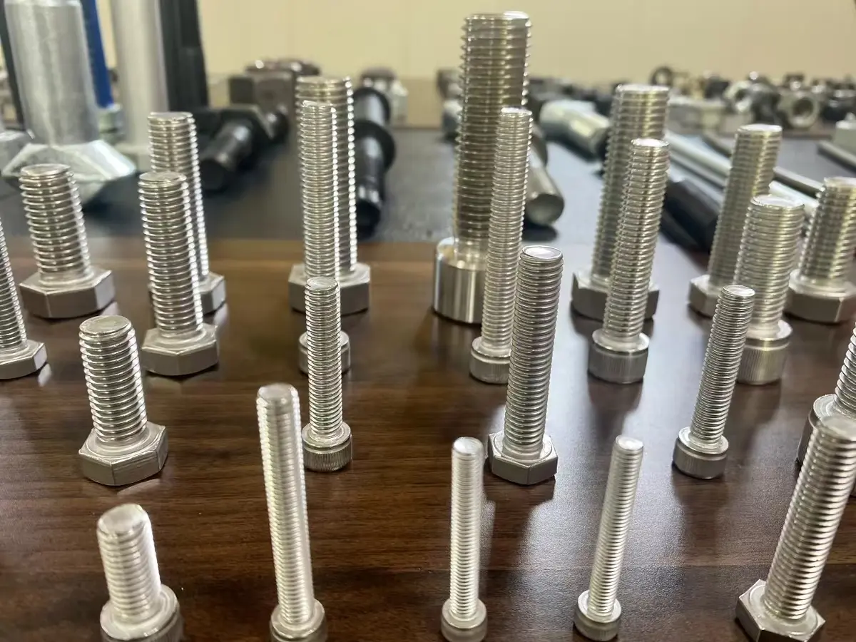 Finished stainless steel bolts showing thread and head details
